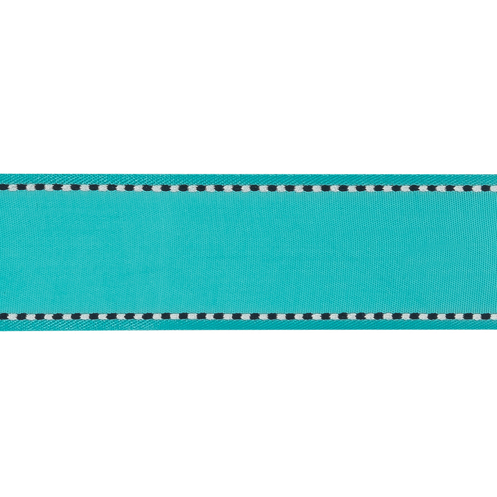 Turquoise Woven Ribbon with Navy Blazer and White Stitched Border - 1
