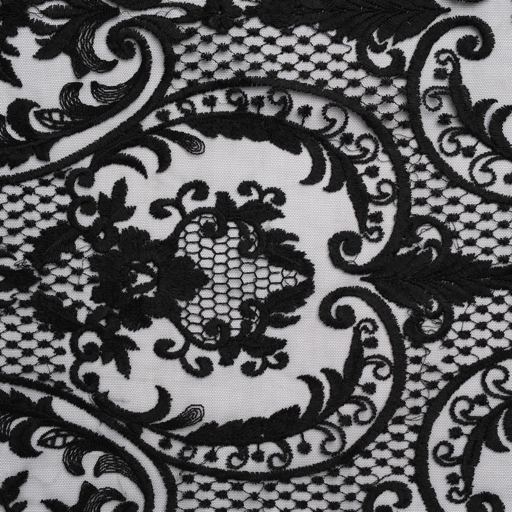 Embroidered Lace Tulle - Black Floral Damask with Swirls and Lattice - Joann Fabrics