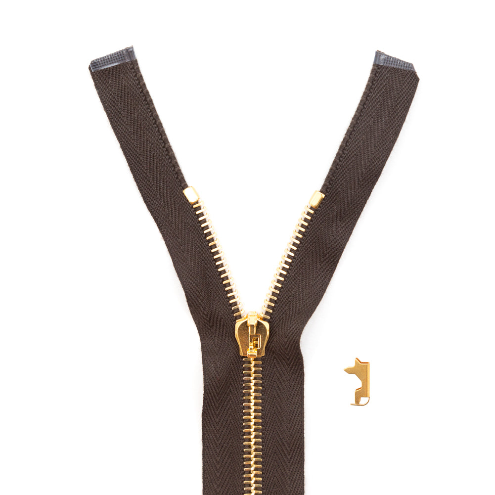 Mood Exclusive Italian Brown and Gold T5 Open End Metal Zipper - 27.5