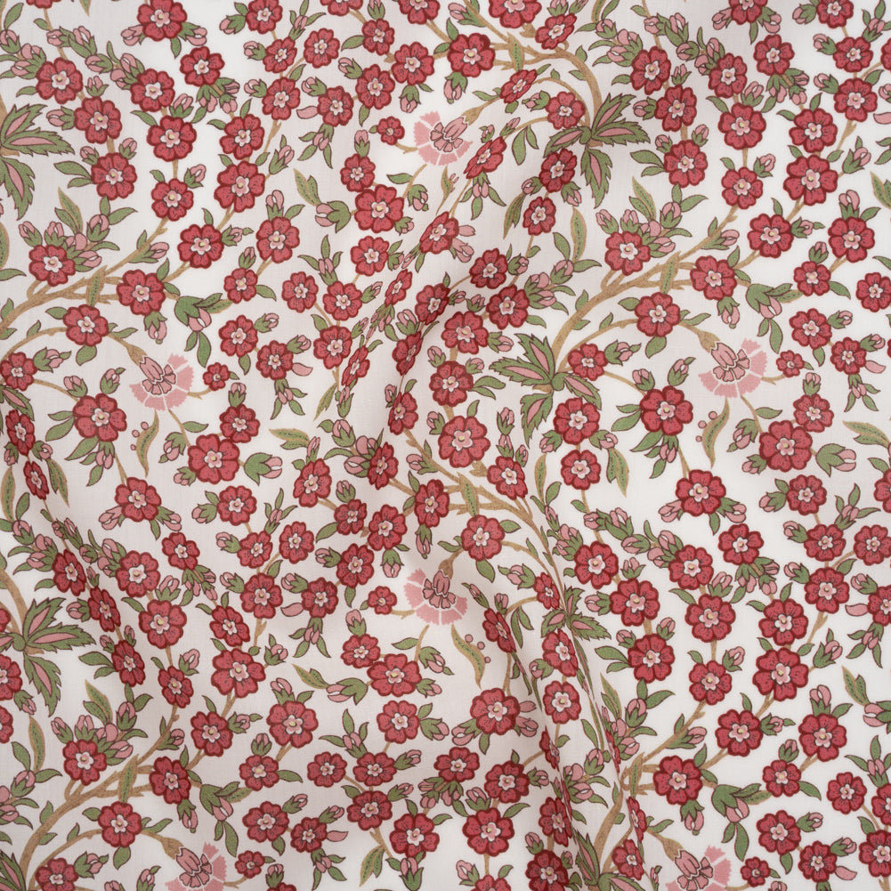 Liberty Fabrics Tana Lawn® - Empress Red - Red and Green Trailing Cherry Blossoms - Joann Fabrics