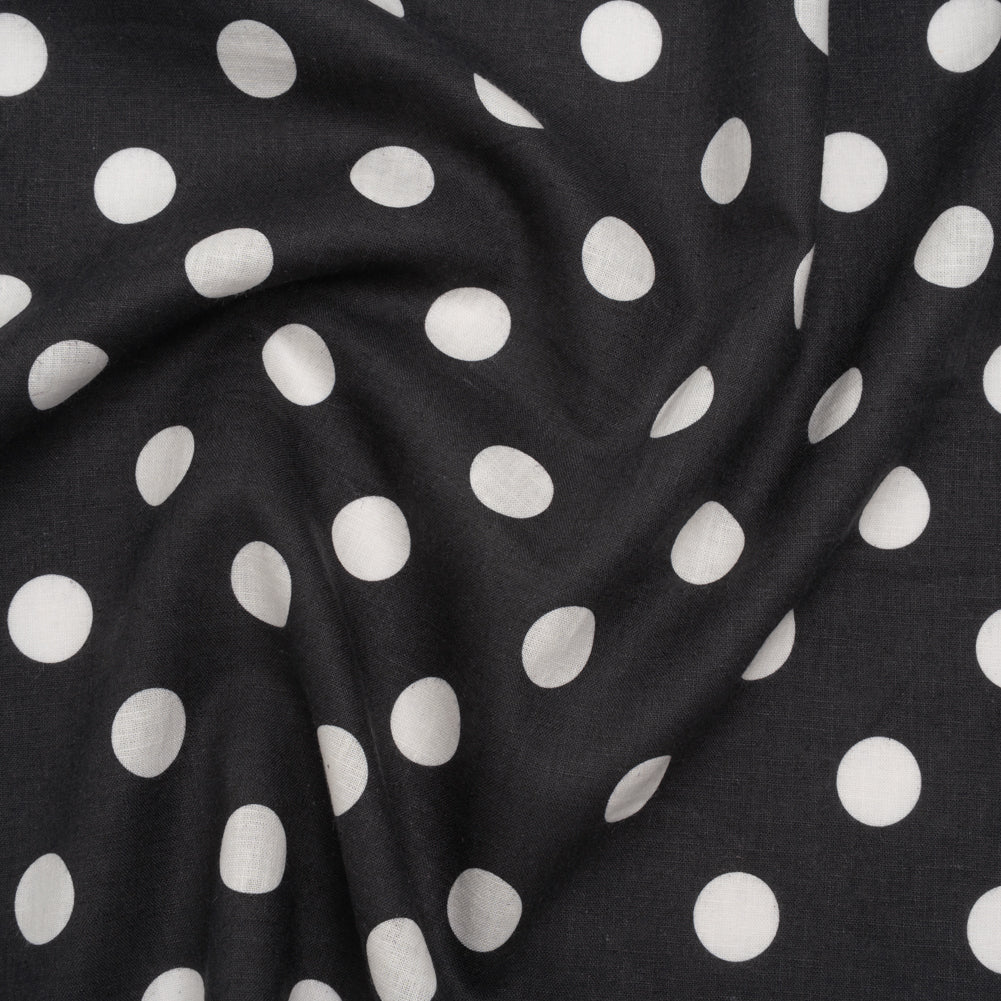 Linen and Cotton Woven Print - Black and Ivory Polka Dots - Famous Australian Designer Deadstock - Joann Fabrics