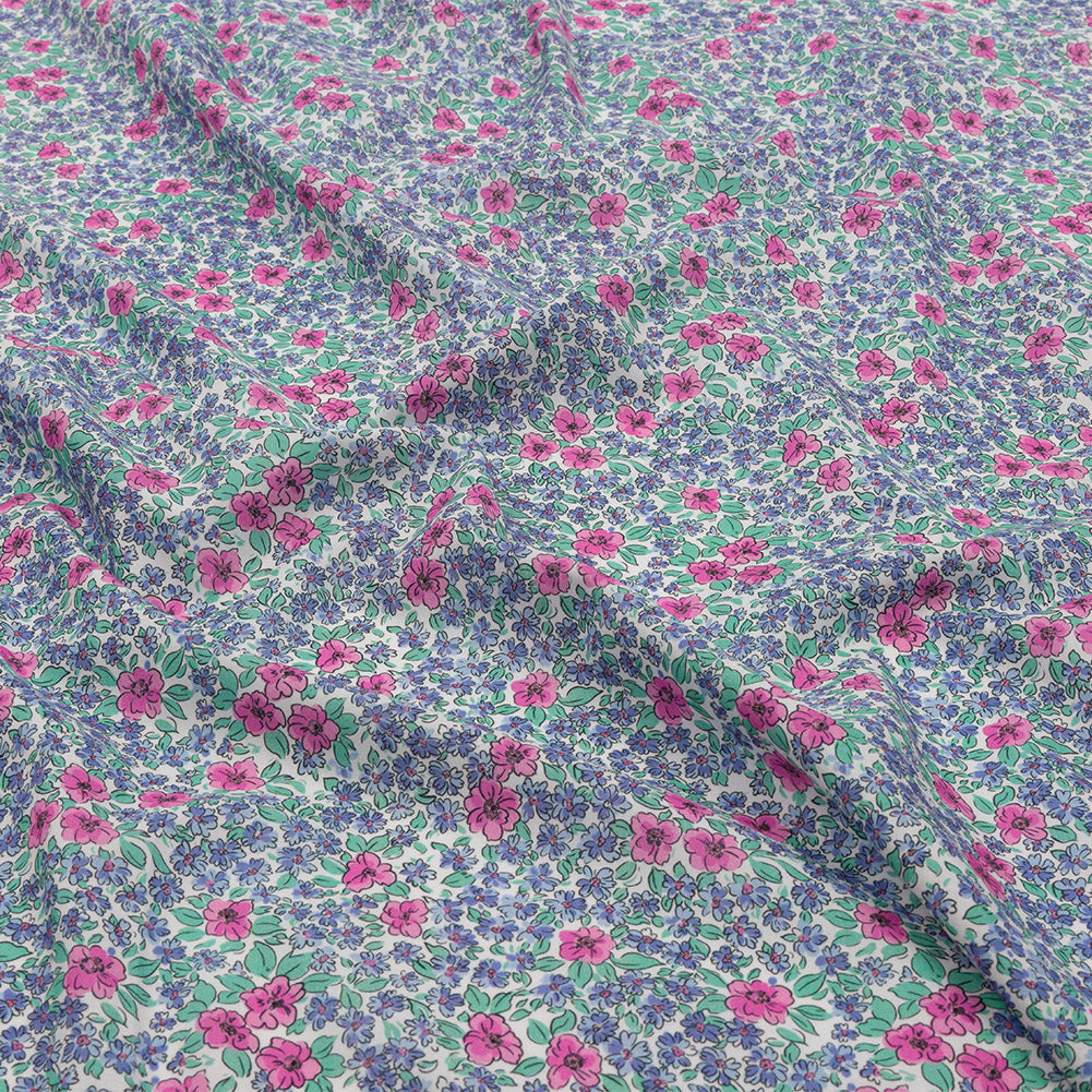 Cotton Voile - Blue and Pink Floral - Springtime Saunter Print - Mood Exclusive Secret Garden Collection - Joann Fabrics