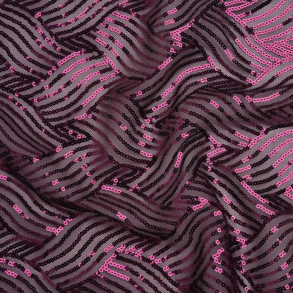 Stretch Polyester Mesh with Sequins - Plum Purple Wavey Weave - Designer Deadstock - Joann Fabrics