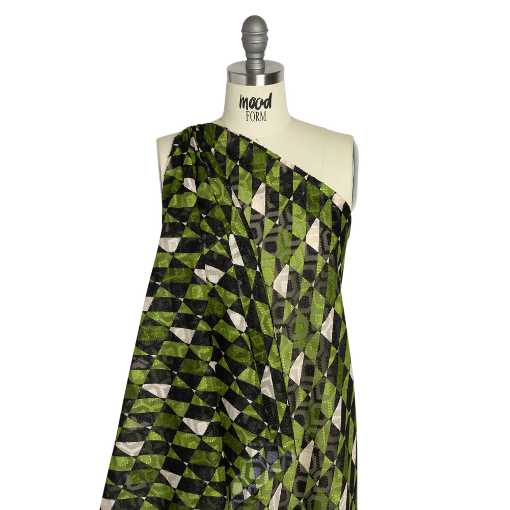 Geometric Burnout Polyester Woven Print - Green Divided Squares - Mood Exclusive Healthshire Hills - Joann Fabrics