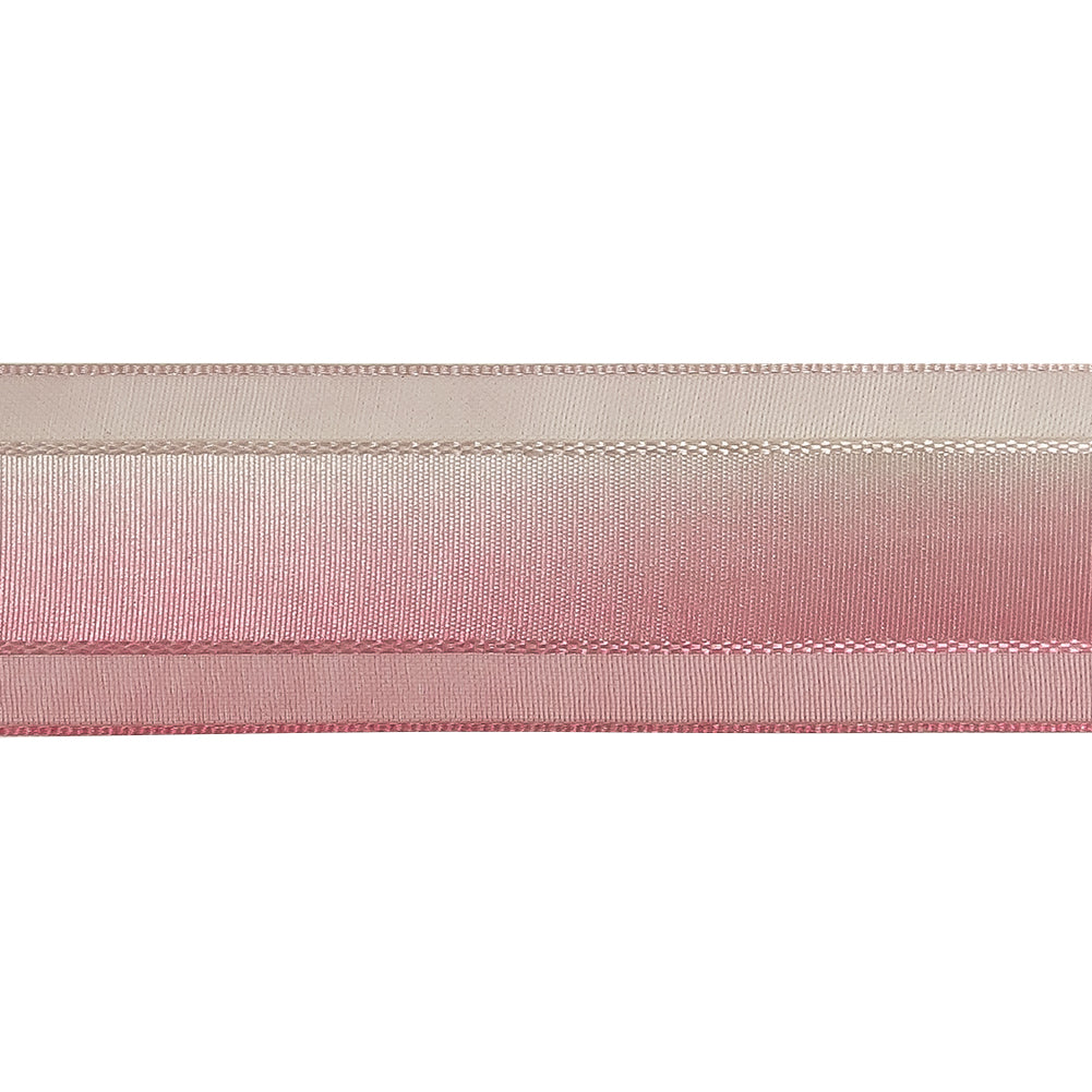 Pink and White Ombre Woven Ribbon with Sheer Organza Borders - 1