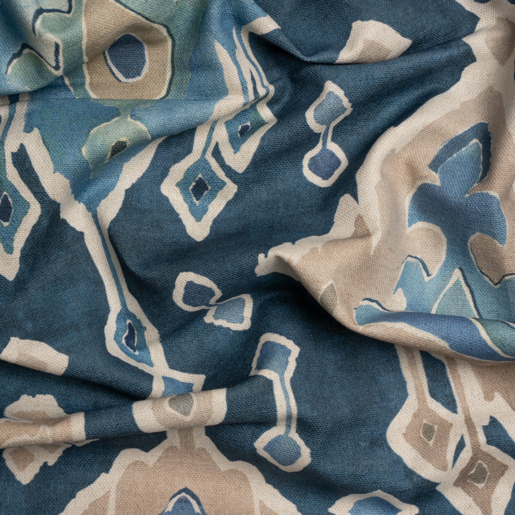 Cotton and Linen Canvas Print - Indigo Painted Diamonds - British Imported - Joann Fabrics
