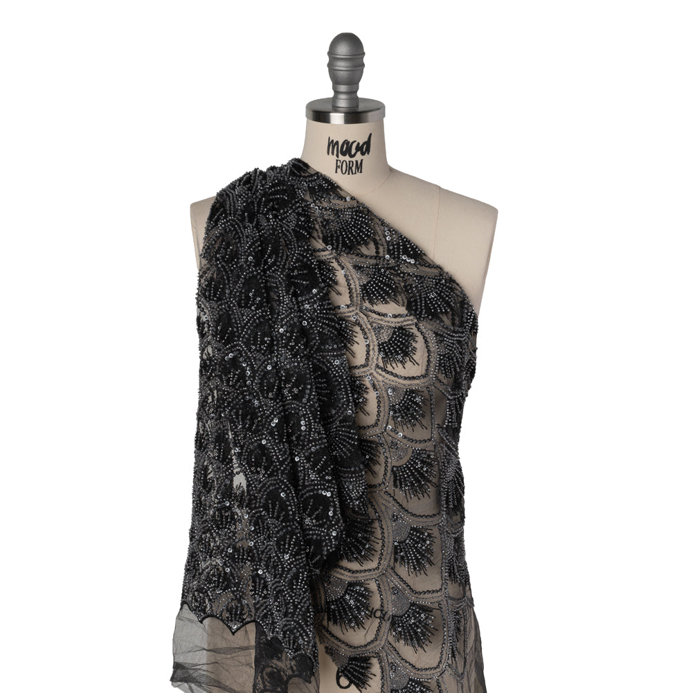 Embroidered and Beaded Lace Tulle with Sequins - Black and Gunmetal Gradient Size Scales - Joann Fabrics