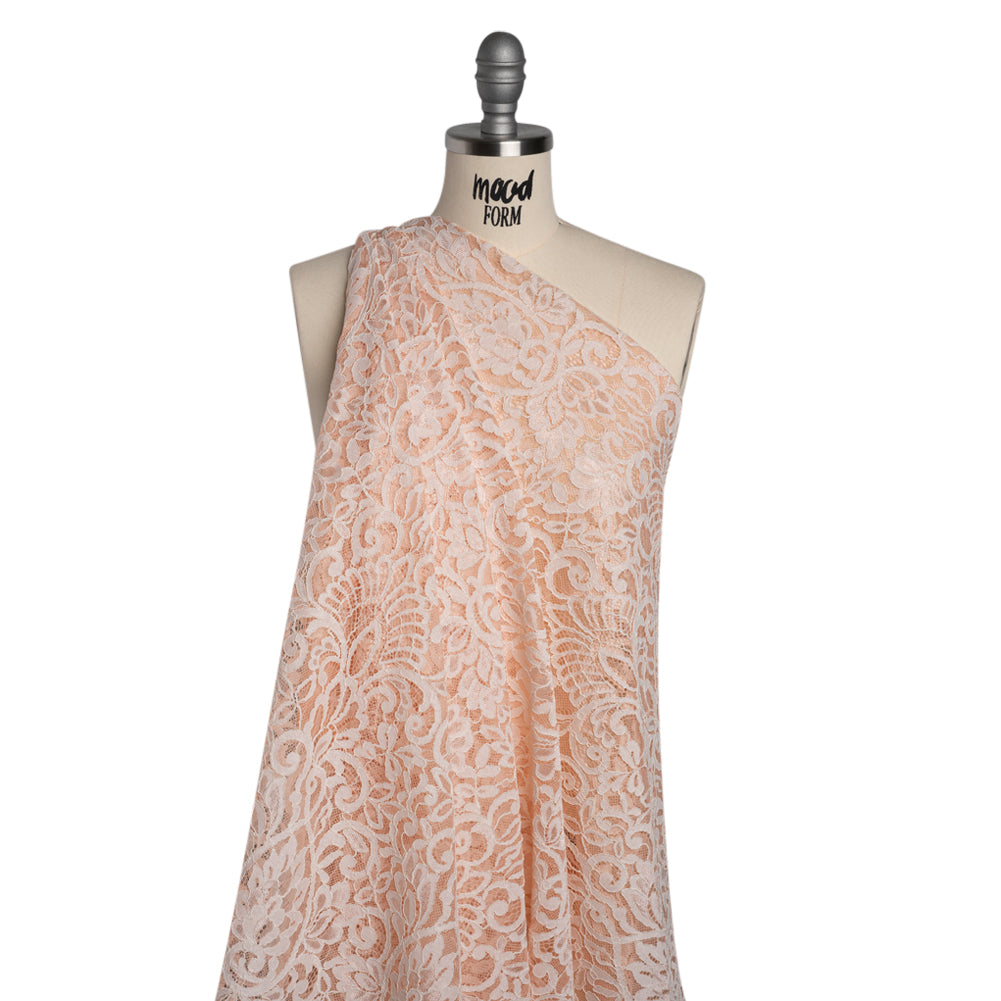 Corded Lace with Finished Edges - Pale Blush and Ivory Flowering Vines - Joann Fabrics