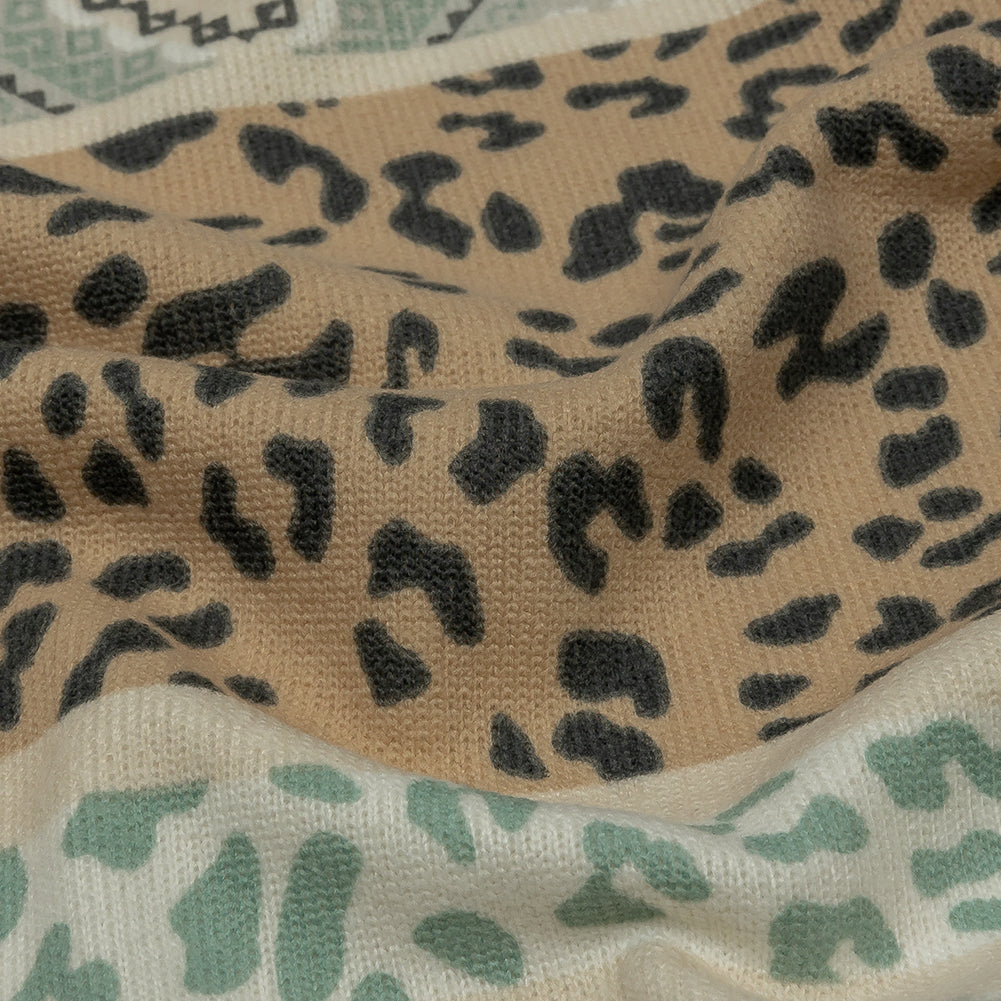 Tan, Mint and White Animal Spots and Geometric Stripes Polyester Sweater Knit - Joann Fabrics