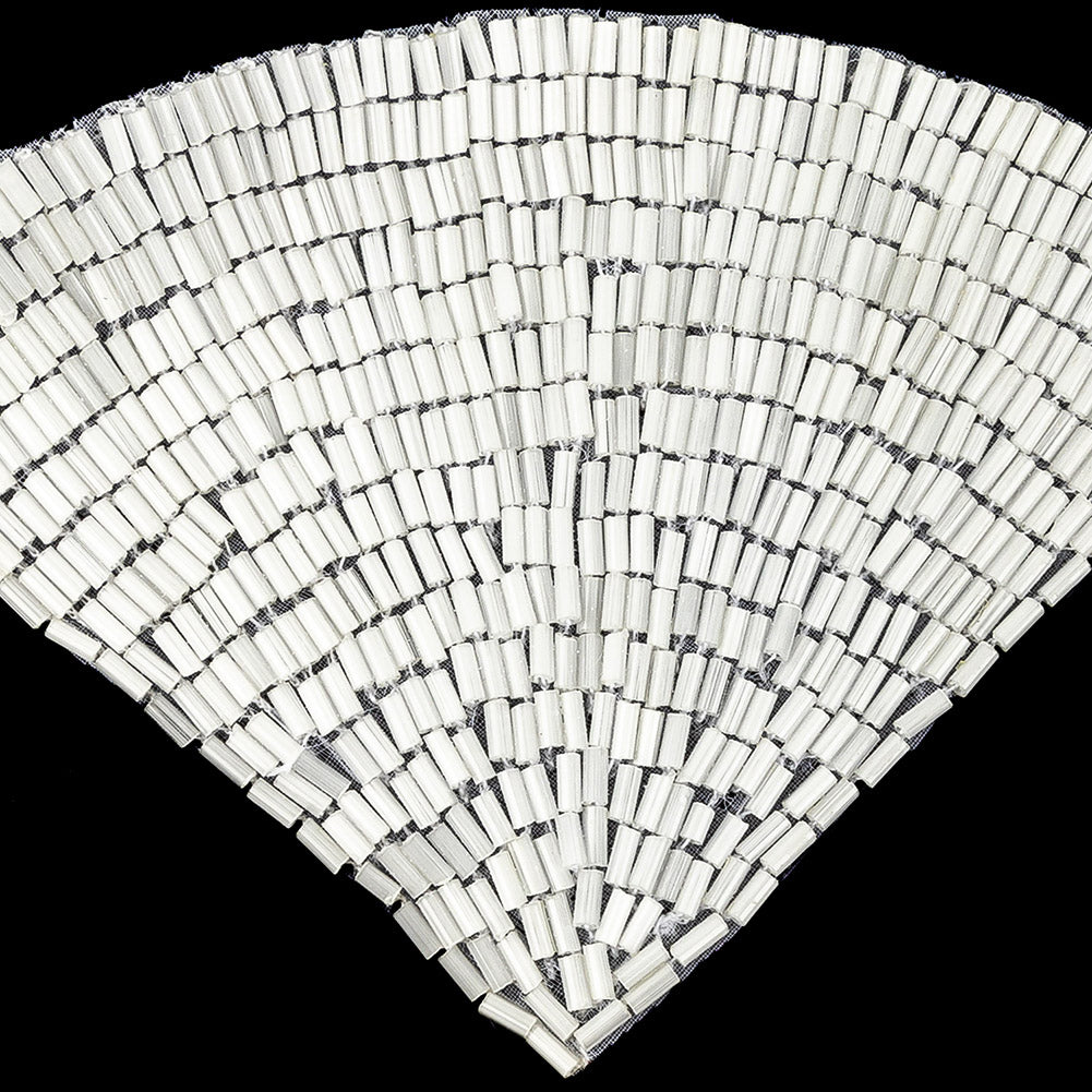 Vintage White Satin Beaded Fan Applique - 3.5