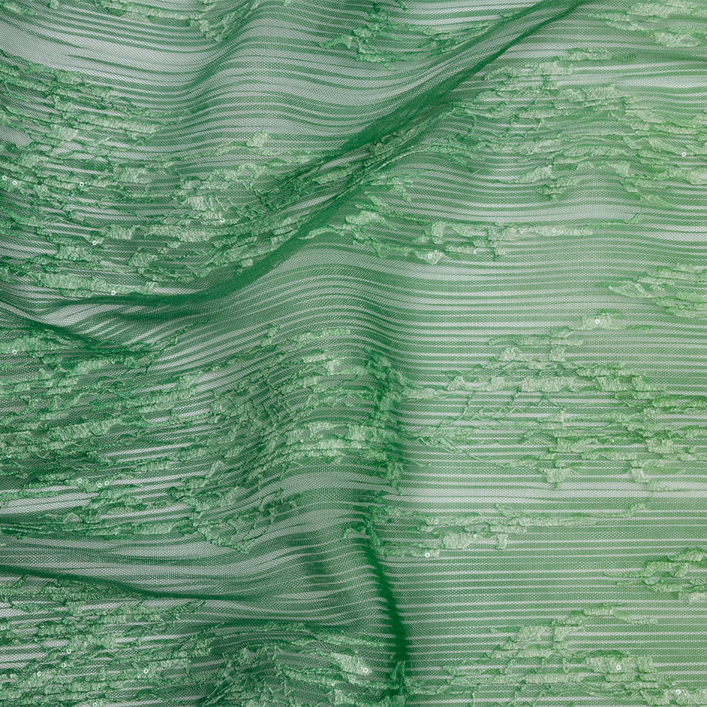Embroidered Soft Pleated Tulle with Sequins - Mint, Green and White Ombre Abstract - Sequoia Collection - Joann Fabrics
