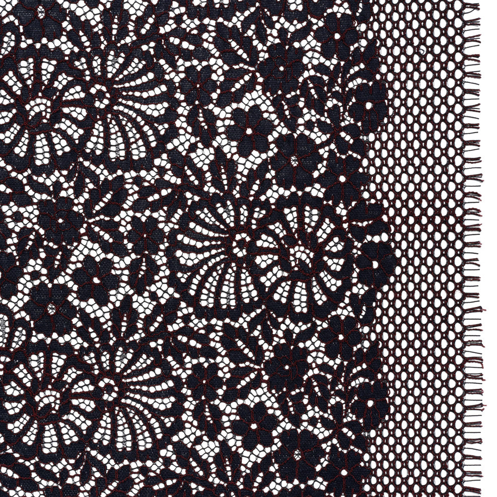 Corded Lace Panel with Finished Latticework Edges - Dark Navy and Red Floral - Joann Fabrics