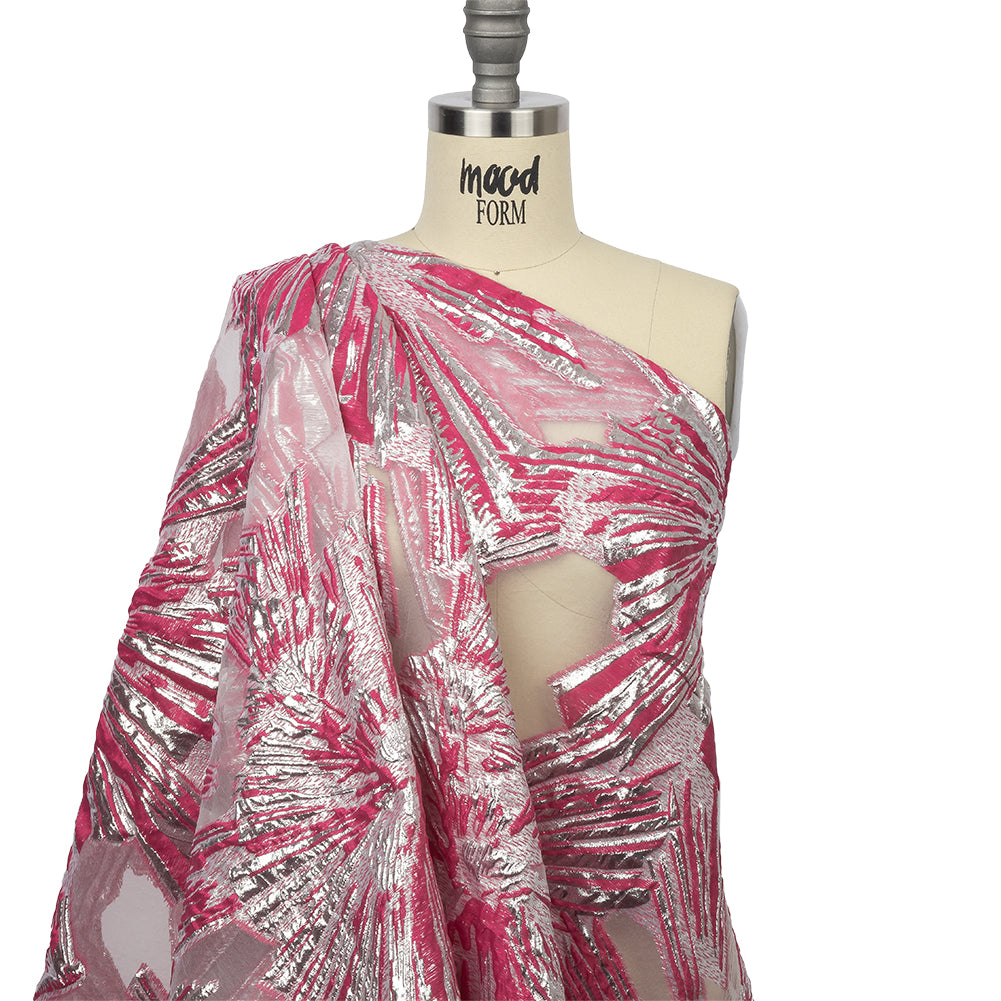 Metallic Silver and Hot Pink Firework Flowers Luxury Burnout Brocade - Joann Fabrics