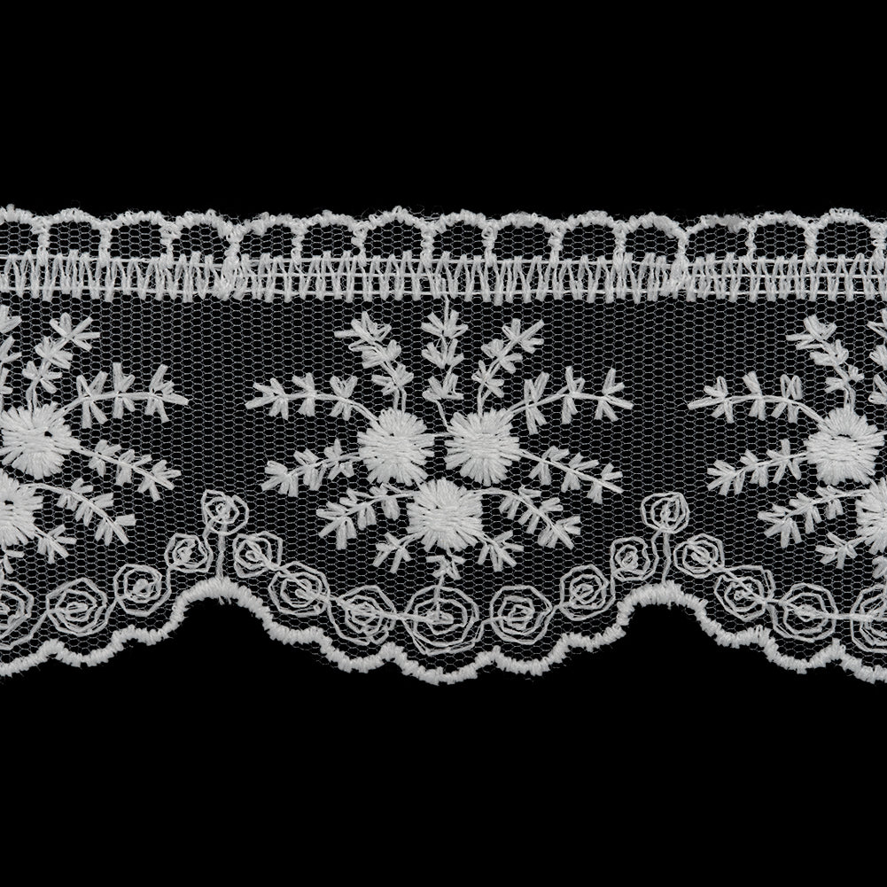 Embroidered Lace Tulle Trim with Scalloped Edges - 2.375
