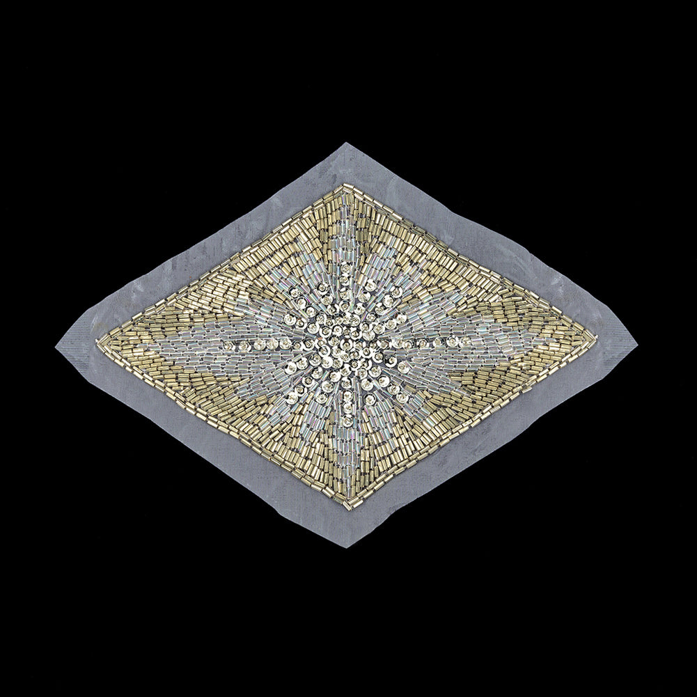 Vintage Silver Sequins, Crystal Iris and Silver-lined Beaded Diamond Applique - 8.25