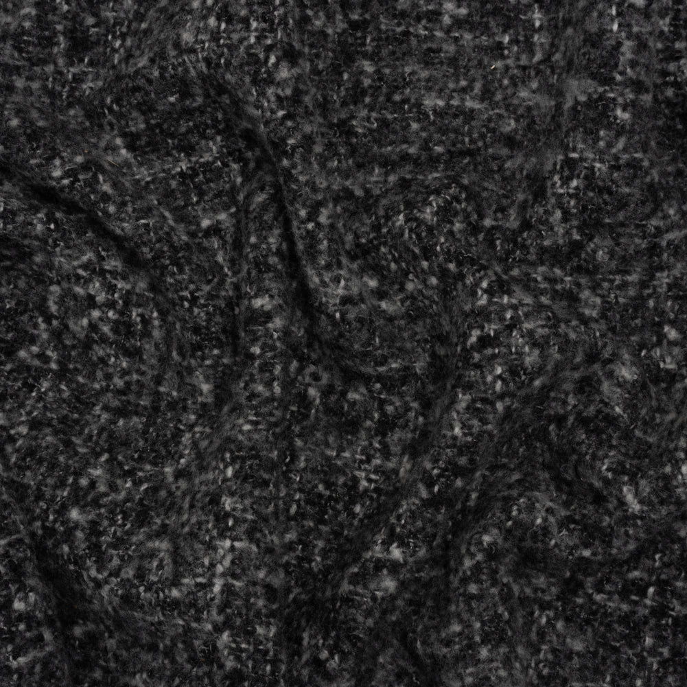 Plush Brushed Wool and Alpaca Boucle Coating Made in Italy - Black and White Heathered - Deadstock - Joann Fabrics