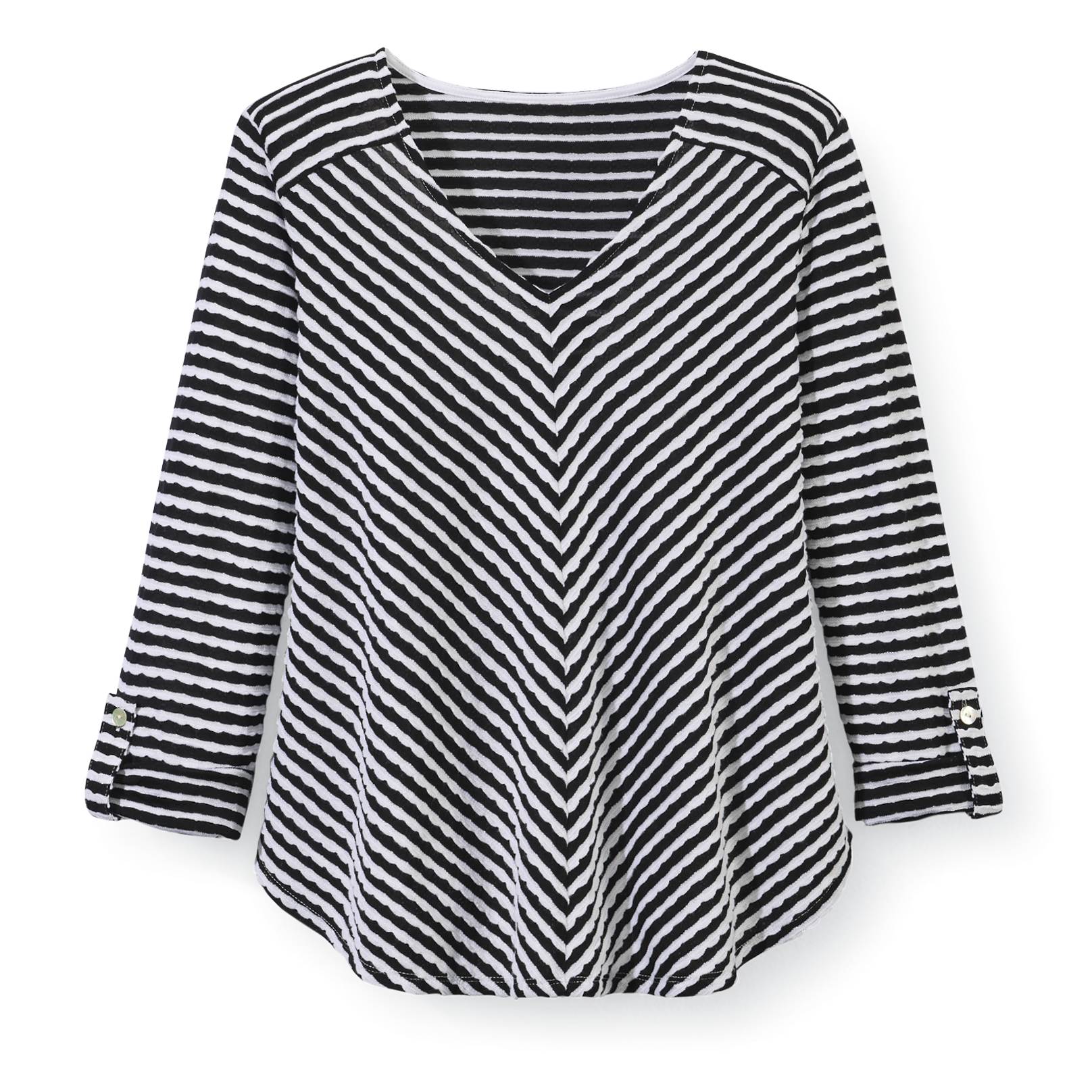 V Neck Scalloped Stripe Knit Top - Northstyle Catalog