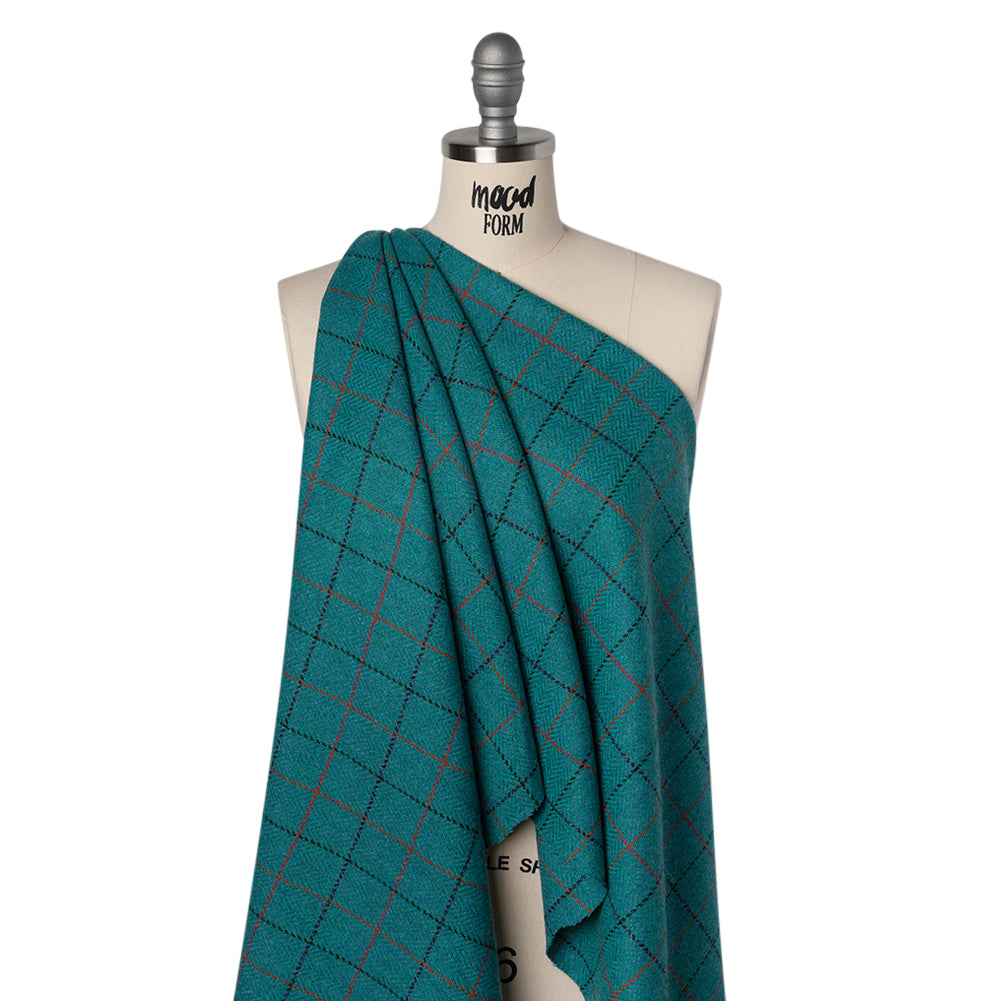 Wool Blend Tweedy Twill - Teal, Red and Navy Blue Herringbone and Plaid - Joann Fabrics