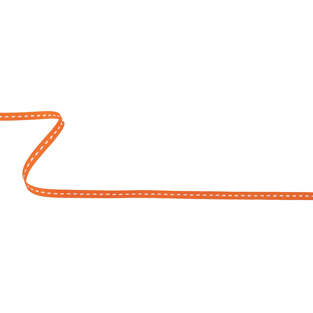 Dragon Fire Grosgrain Ribbon with Lucent White Stitching - 0.25