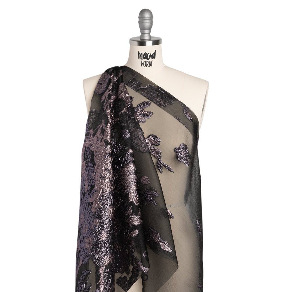Metallic Luxury Burnout Brocade - Purple, Lilac and Black Floral Border - Joann Fabrics