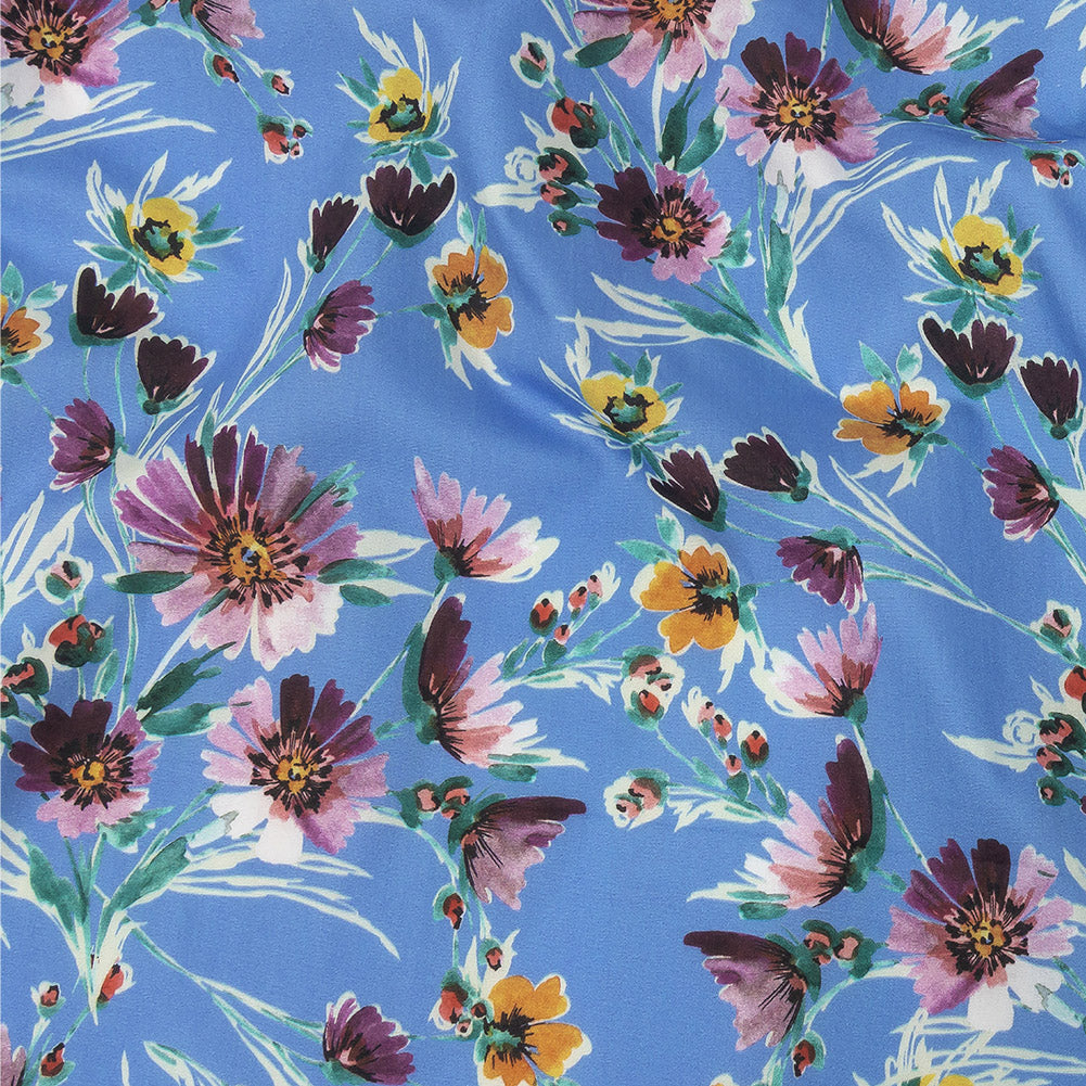 Cotton Poplin Print - Blue Jay and Purple Floral - Mood Exclusive Wide Open - Joann Fabrics