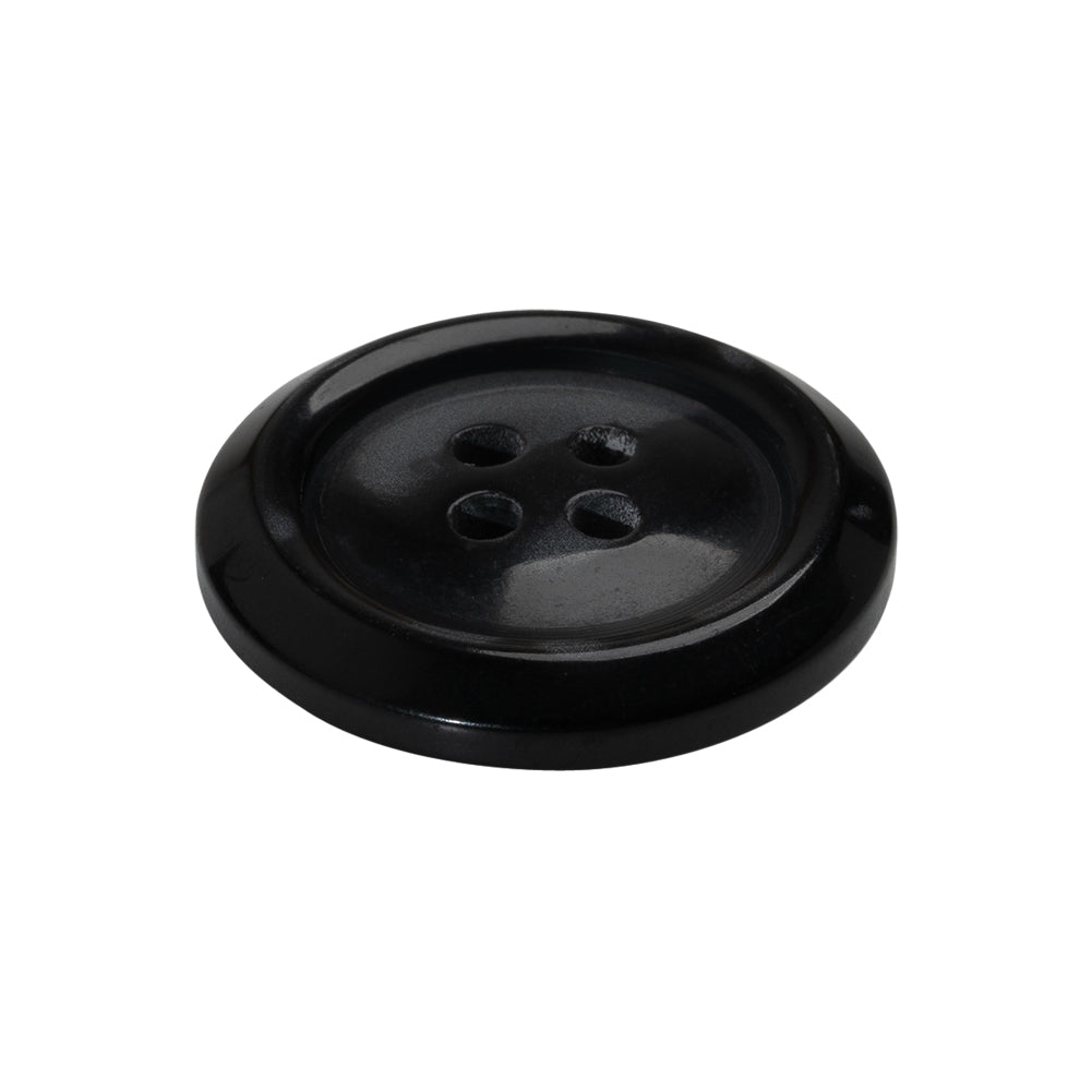 Plastic 4-Hole Button Made in Italy - 40L/25.5mm - Pearlescent Black Rolled Rim with Low Convex Center - Joann Fabrics