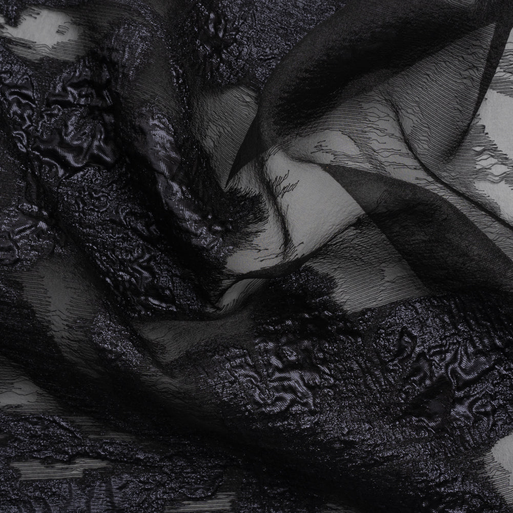 Metallic Gunmetal and Black Floral Silhouettes Border Luxury Burnout Brocade - Joann Fabrics