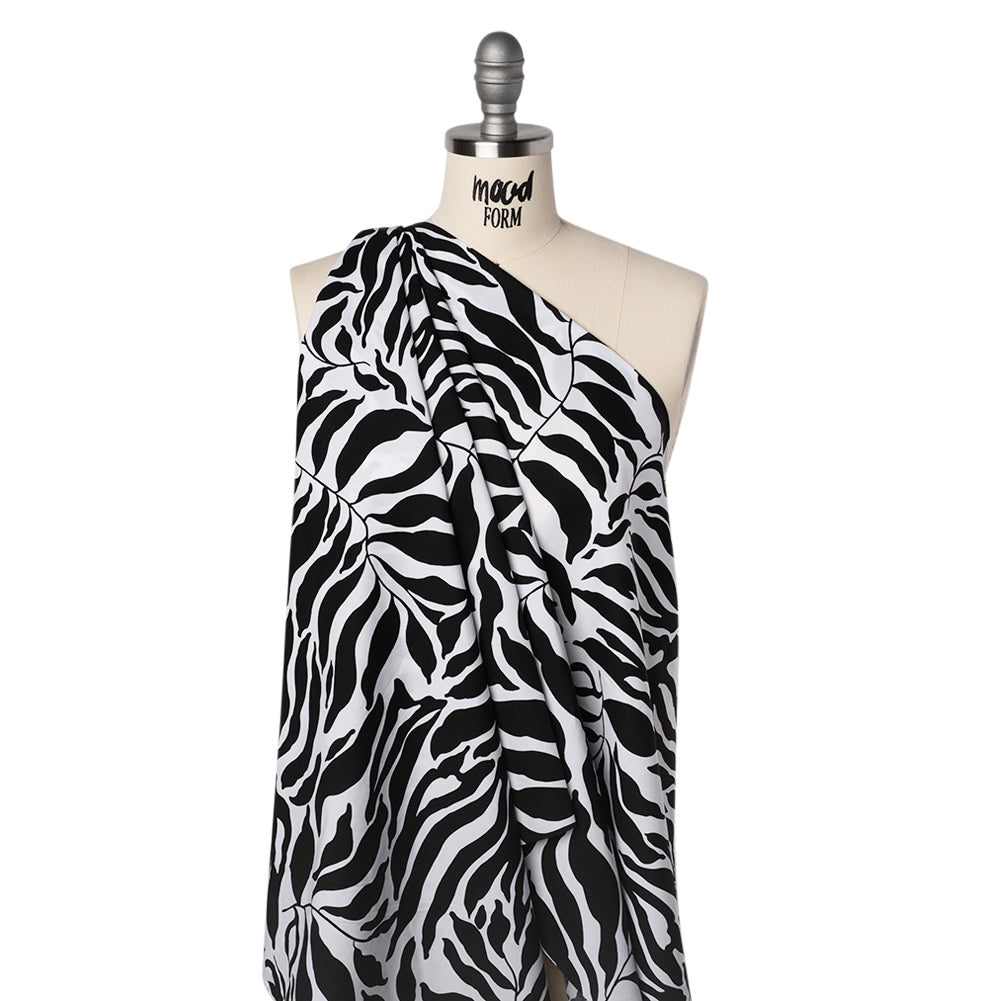 Cotton Poplin - Black and White Abstracted Leaves and Animal Stripes - Designer Deadstock - Joann Fabrics