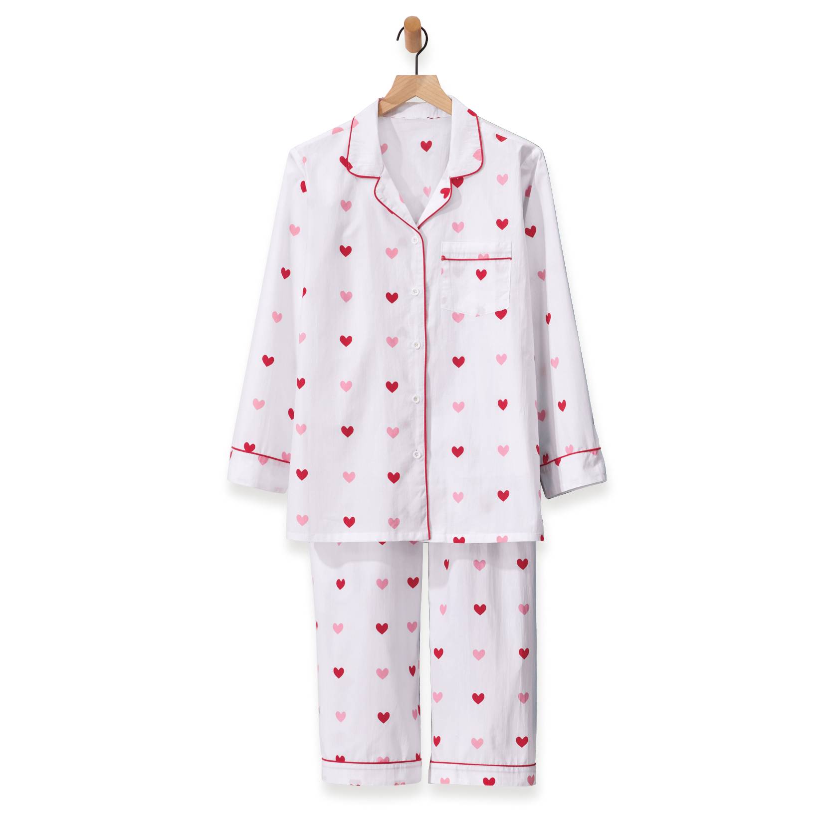 Hearts Cotton Pajama Set, Button Front, Piping Trim - Northstyle Catalog