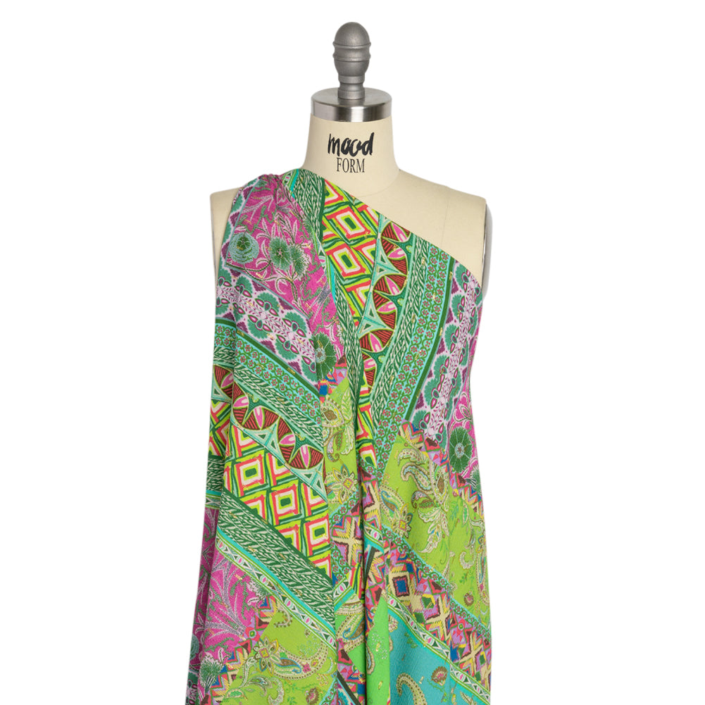 Mood Exclusive Green Buffet in Bloom Metallic Dotted Crinkled Viscose Crepe - Joann Fabrics