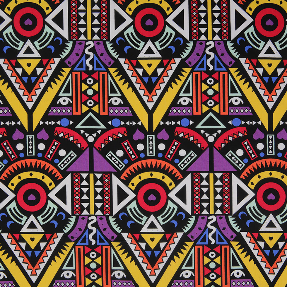 Purple/Yellow Multicolor Geometric Printed Stretch Cotton Twill - Joann Fabrics