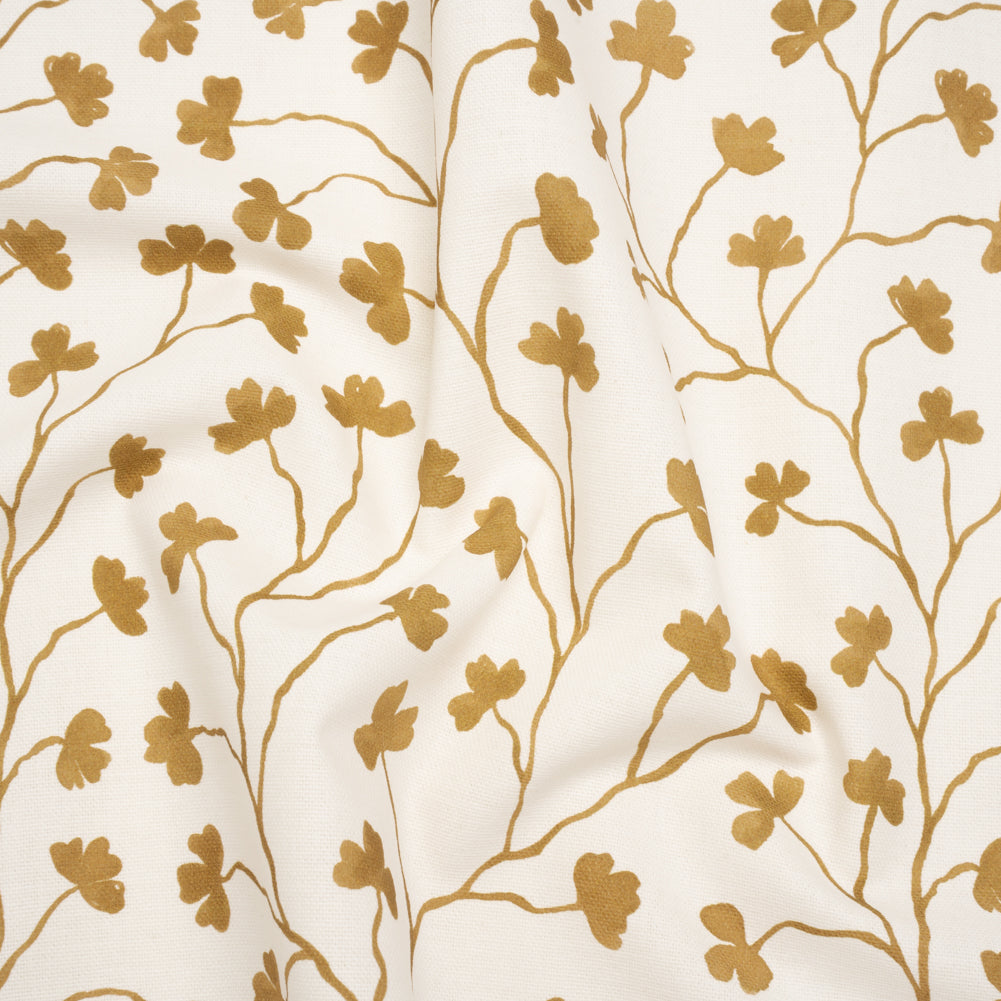 Brushed Cotton and Linen Canvas - Ochre Clover Leaf Vines - British Imported - Joann Fabrics