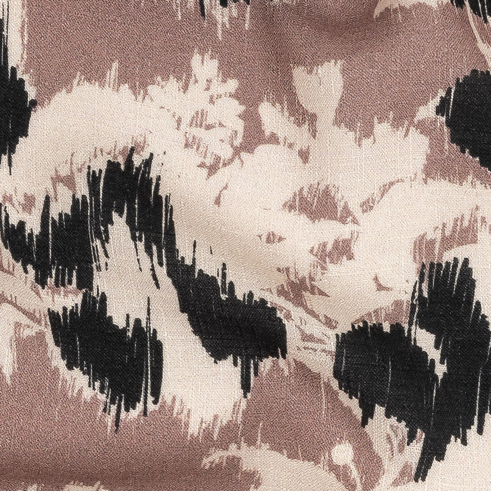 Slubbed Viscose Woven Print - Mauve, Black and Cream Ikat Floral - Mood Exclusive Layers of Luxury - Joann Fabrics