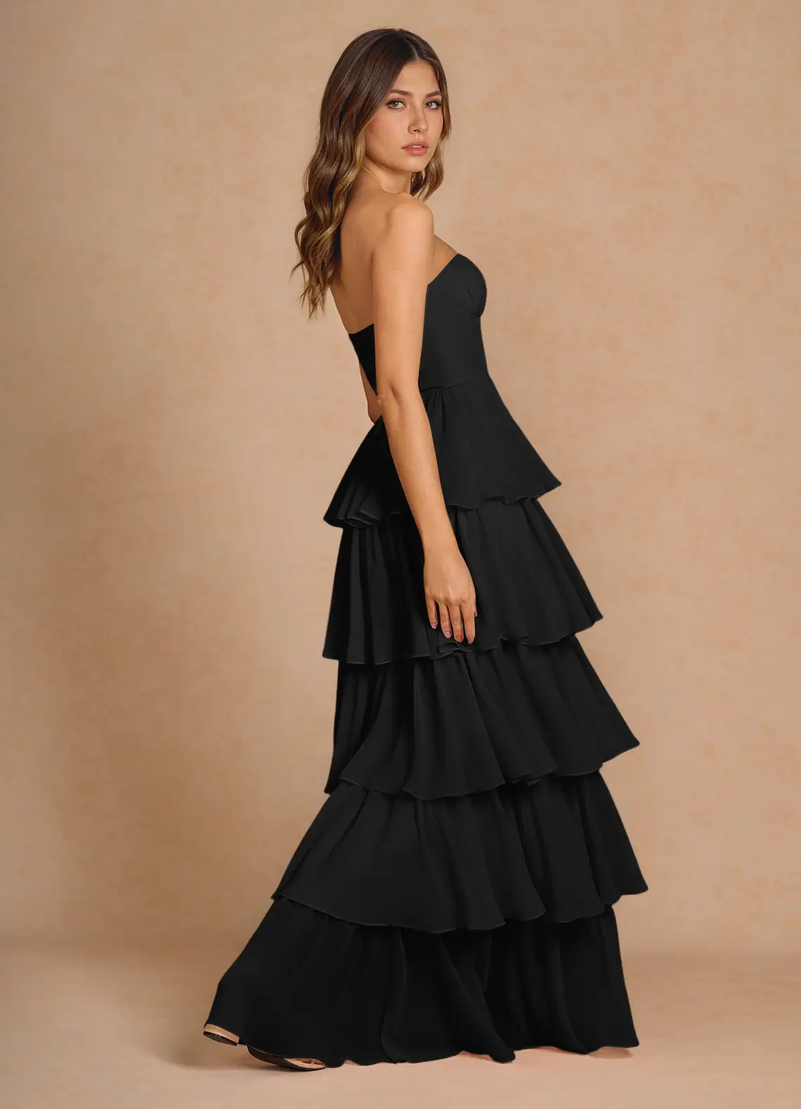 Maxi Dresses for Women Off Shoulder Smocked Tiered Ruffle Long Flowy Wedding Guest Dress