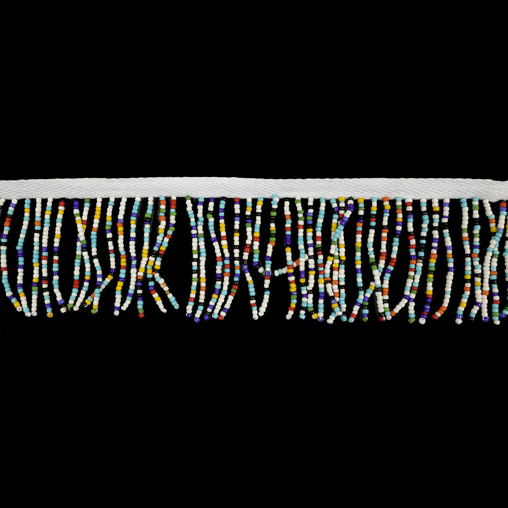 Vintage Opaque Multi and White Seed Beaded Chainette Fringe - 2
