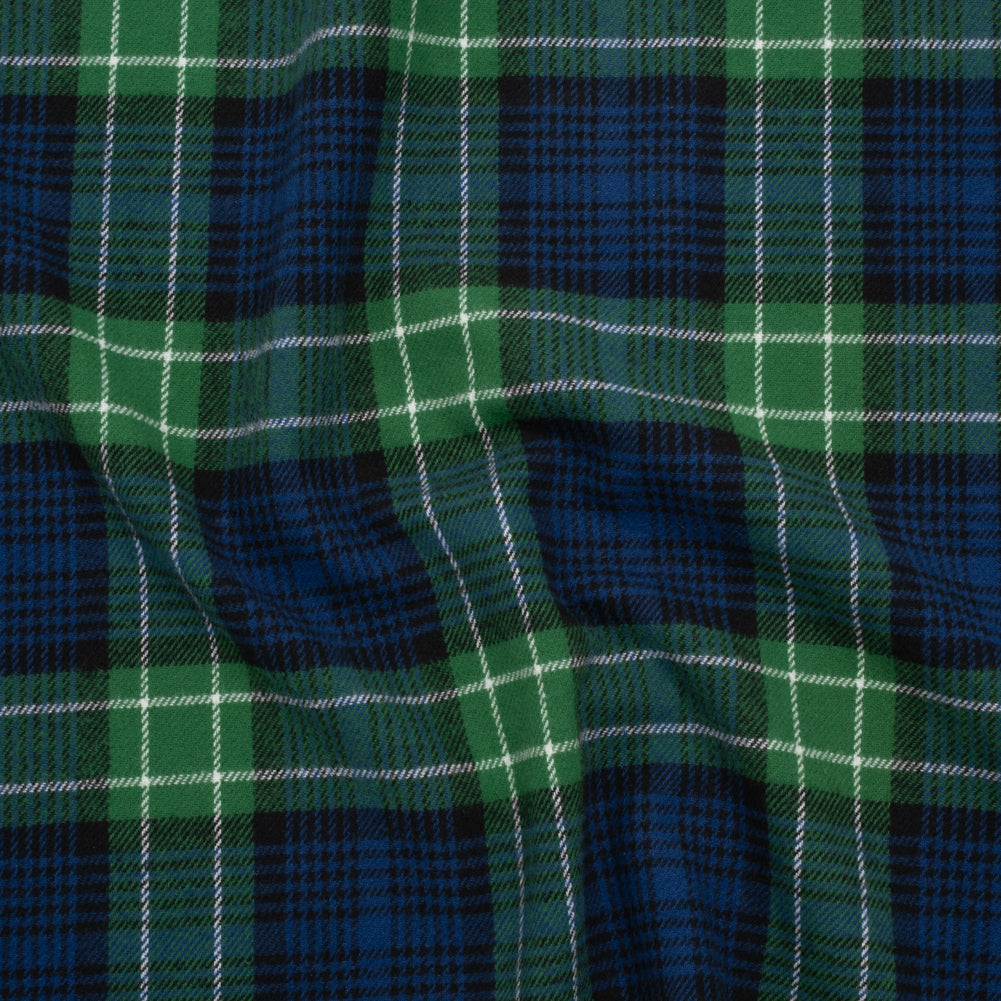 Yarn-Dyed Cotton Twill Flannel - Blue, Green and Black Plaid - Deadstock - Joann Fabrics