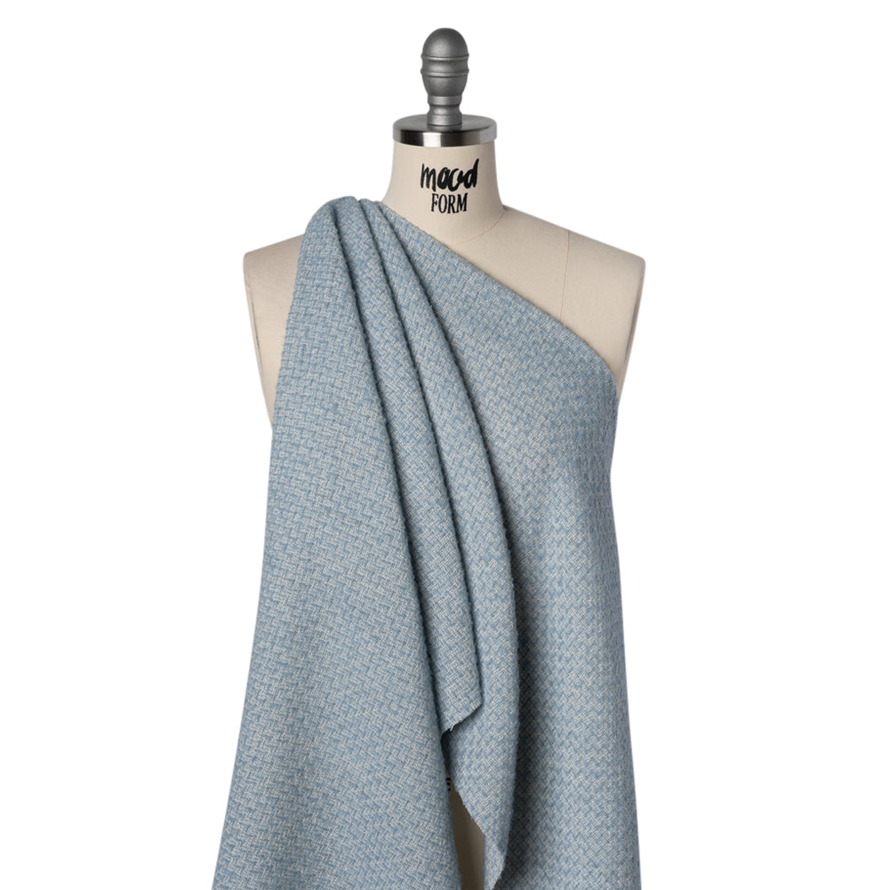 Metallic Wool Blend Tweed Made in Italy - Sky Blue, White and Silver Heathered - Deadstock - Joann Fabrics