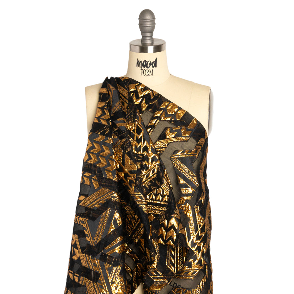 Metallic Gold and Black Geometric Pathways Luxury Burnout Brocade - Joann Fabrics