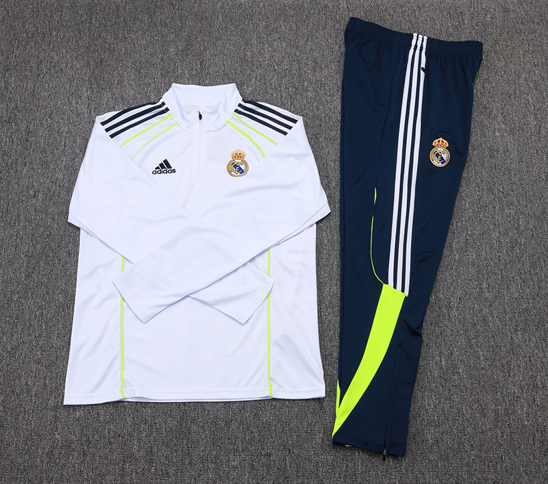2025-2026 Real Madrid Retro White Half-Pull Training Suit Football Shirt 1:1 Thai Quality Set