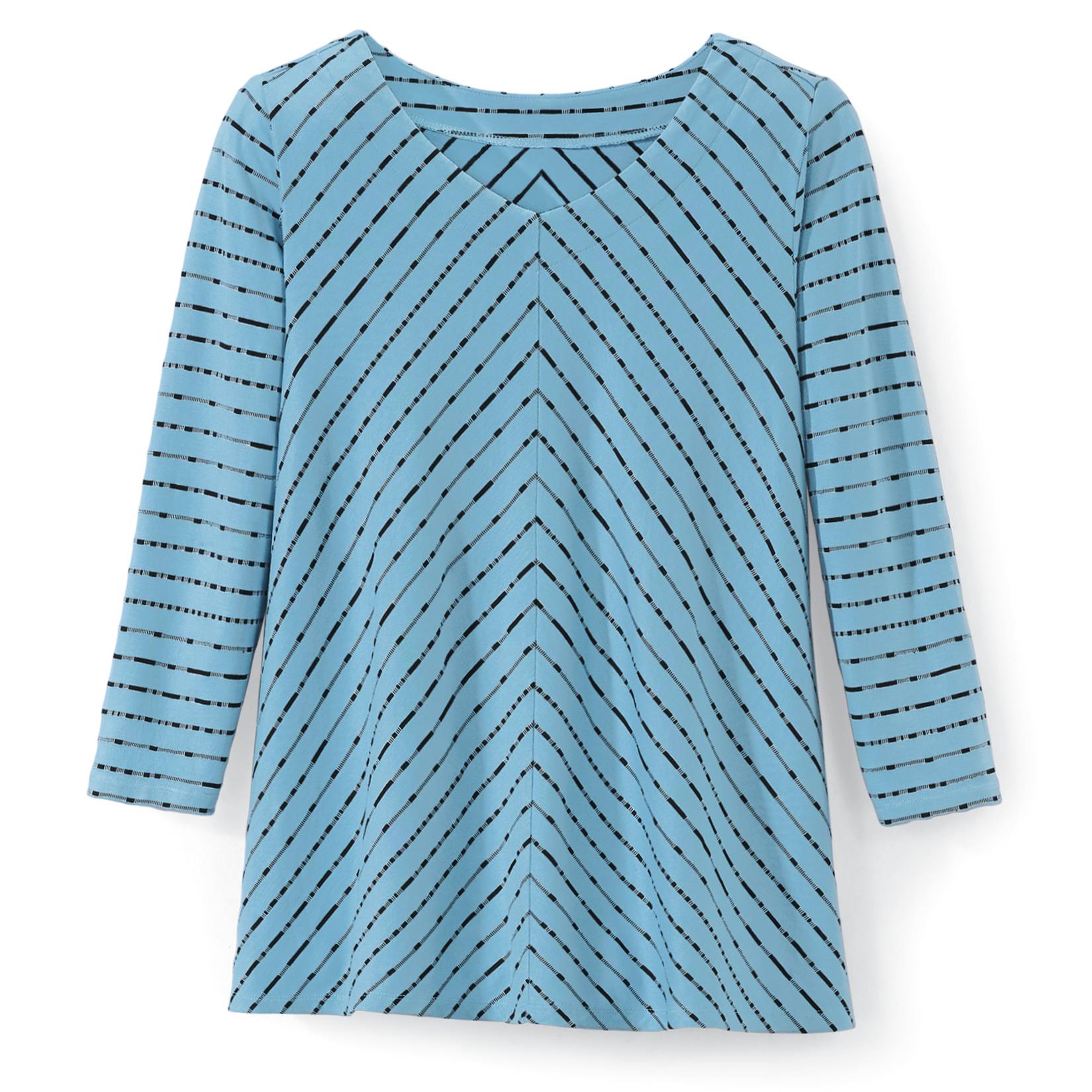 Mitered Knit Top, Soft V-Neck, 3/4 Sleeves - Northstyle Catalog