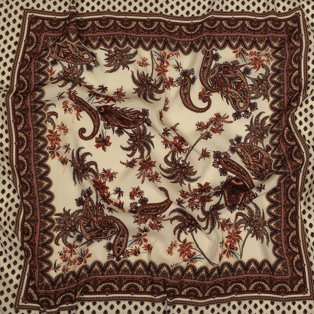Viscose Crepe Panel - Beige and Burgundy Paisley Decorative Squares - Mood Exclusive Destination Dubai - Joann Fabrics