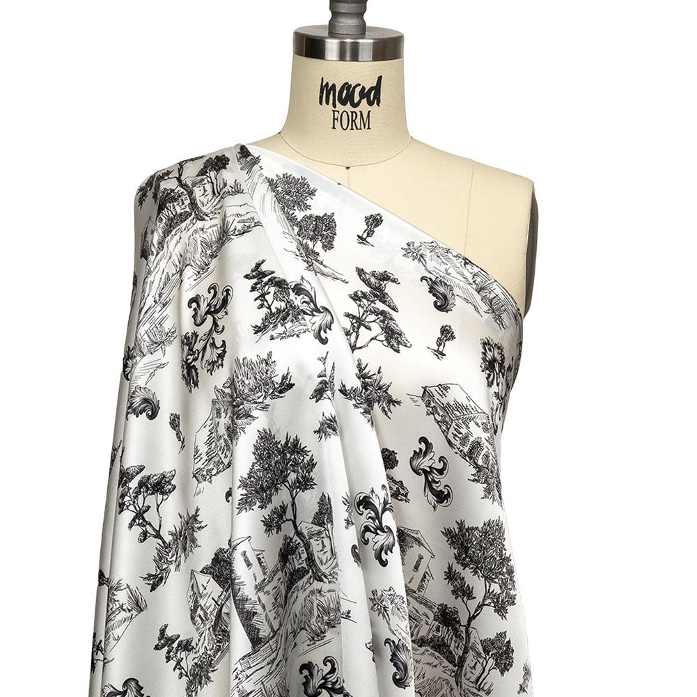Mood Exclusive Italian Black Bean and Cloud Dancer Elegant Toile Silk Charmeuse - Joann Fabrics
