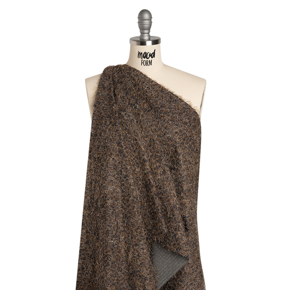 Polyester and Cotton Woven with Eyelash Fringe - Black and Brown Leopard Spots - Deadstock - Joann Fabrics
