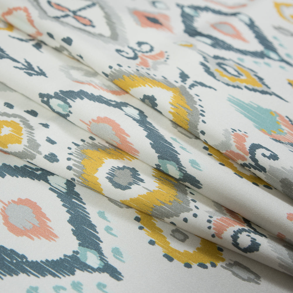 Stretch Cotton Sateen - Off-White, Blue and Yellow Ikat Diamonds - Amo de Grandeco Print - Mood Exclusive Avenable Collection - Joann Fabrics
