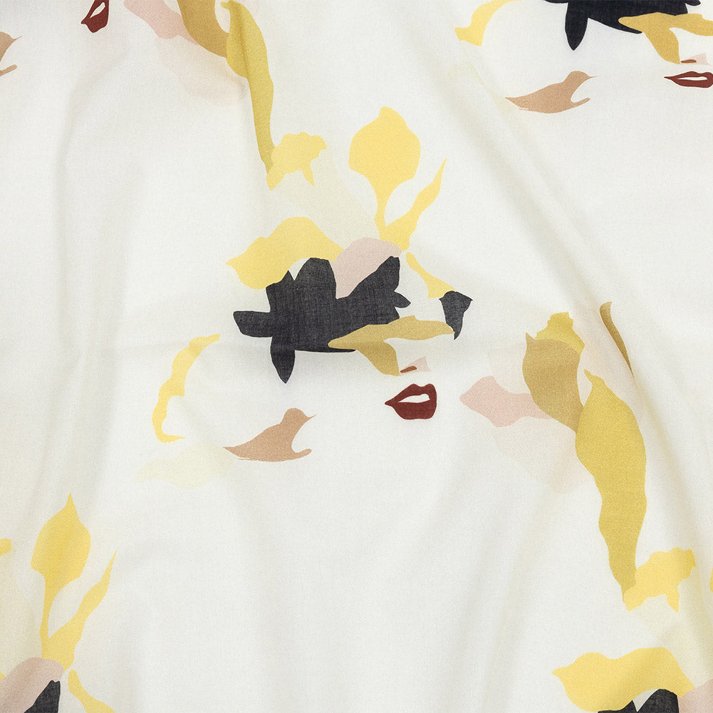 Cotton Voile - White and Yellow Floral and Faces - La Donna Print - Mood Exclusive Viso Collection - Joann Fabrics