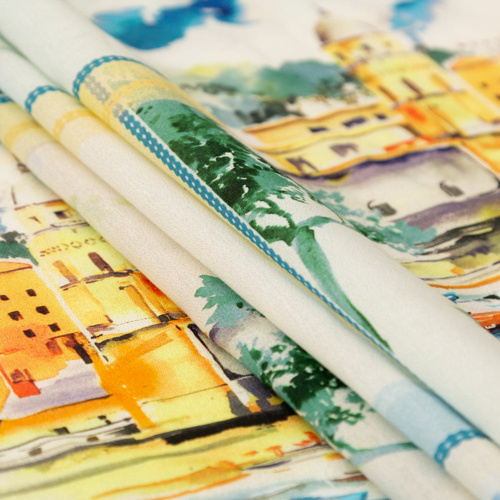 Cotton Voile - Blue and Yellow Waterscapes - Palace Regattas Print - Mood Exclusive St. Tropez Collection - Joann Fabrics
