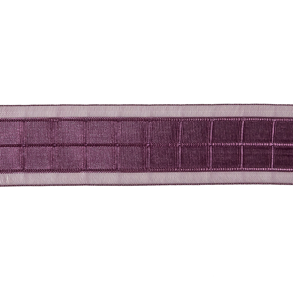 Plum Windowpane Checks and Sheer Borders Woven Ribbon - 1
