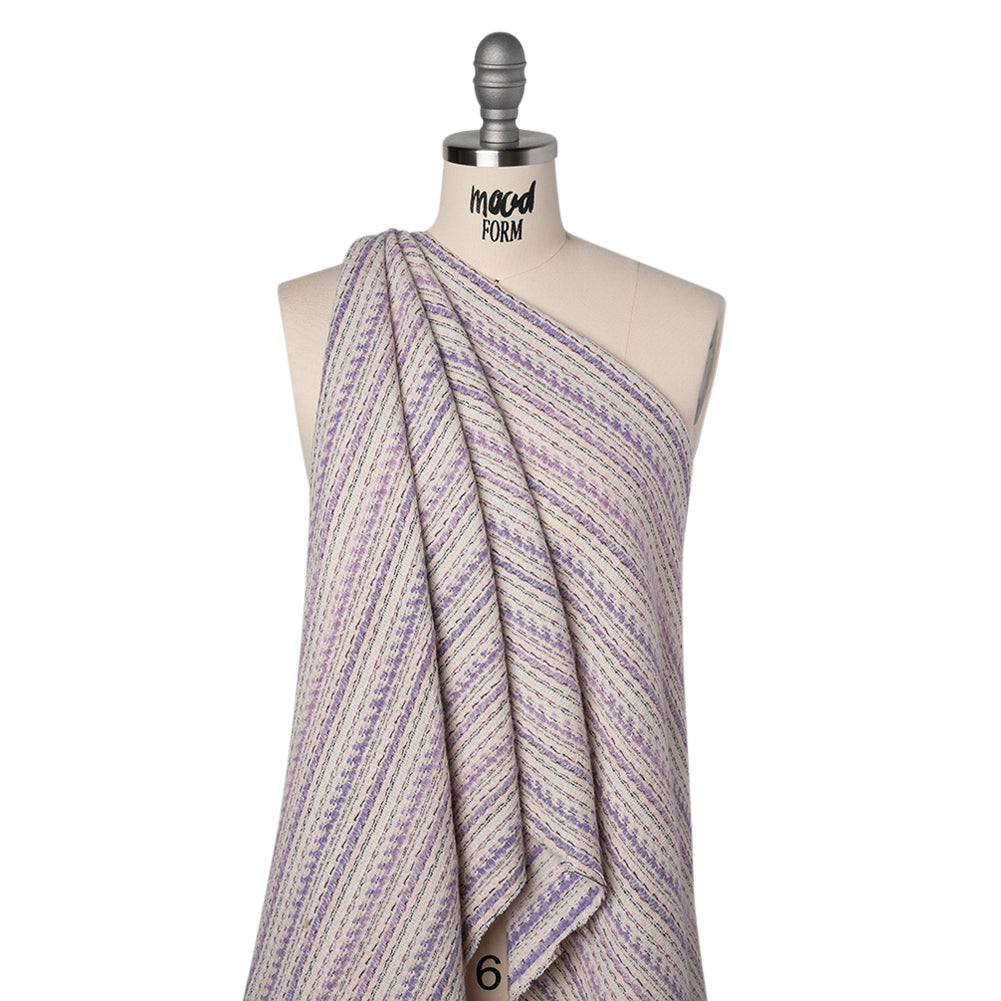 Wool Blend Tweed Made in Italy - Cream, Pale Pink and Lavender Stripes - Joann Fabrics