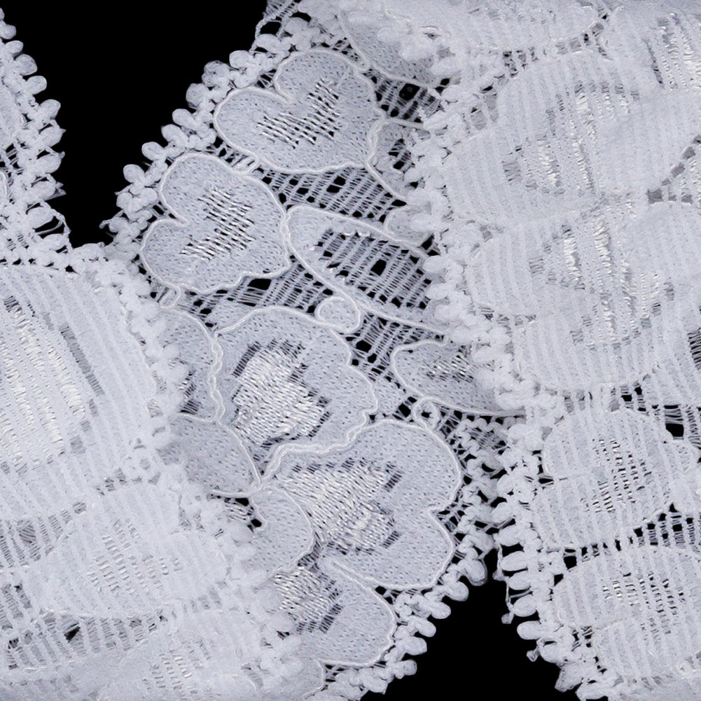 Famous NYC Designer White Floral Scalloped Stretch Corded Lace Trim - 1.625