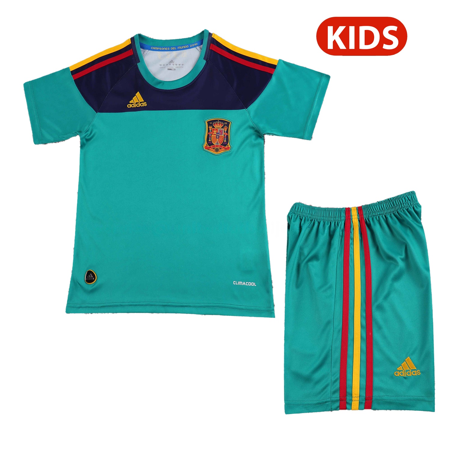 Retro Spain 2010 Green Goalkeeper Kids Kit - UnitedFutballJersey